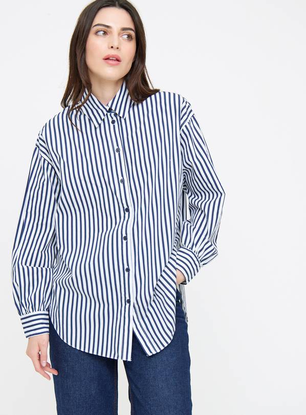 Navy Poplin Stripe Oversized Shirt  26